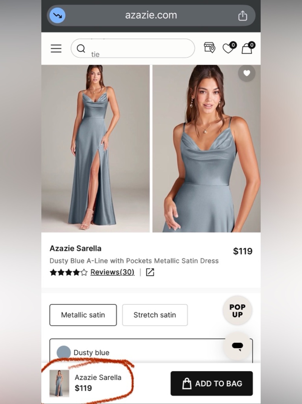 Azazie Dusty Blue Metallic Satin Cowl-Neck Maxi Dress